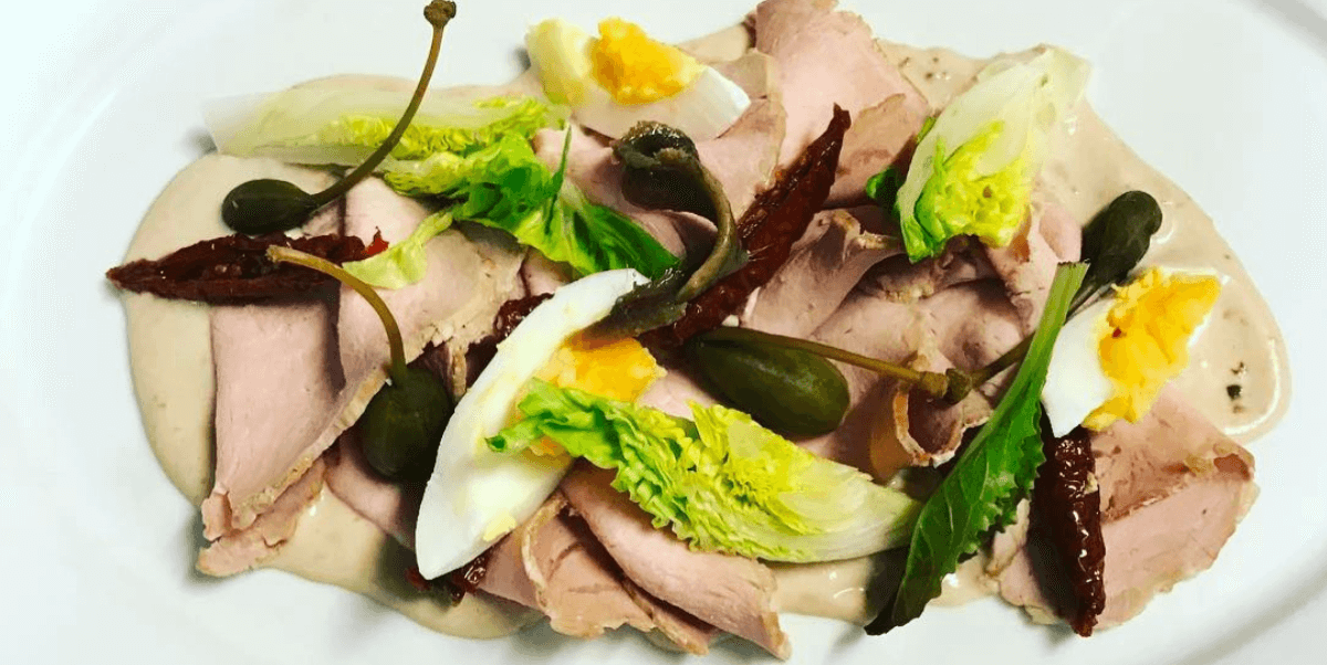 Sliced veal creamy mayonnaise, flavoured with tuna - Pulcinella | Traditional Italian Pizza Delivery in Monaco